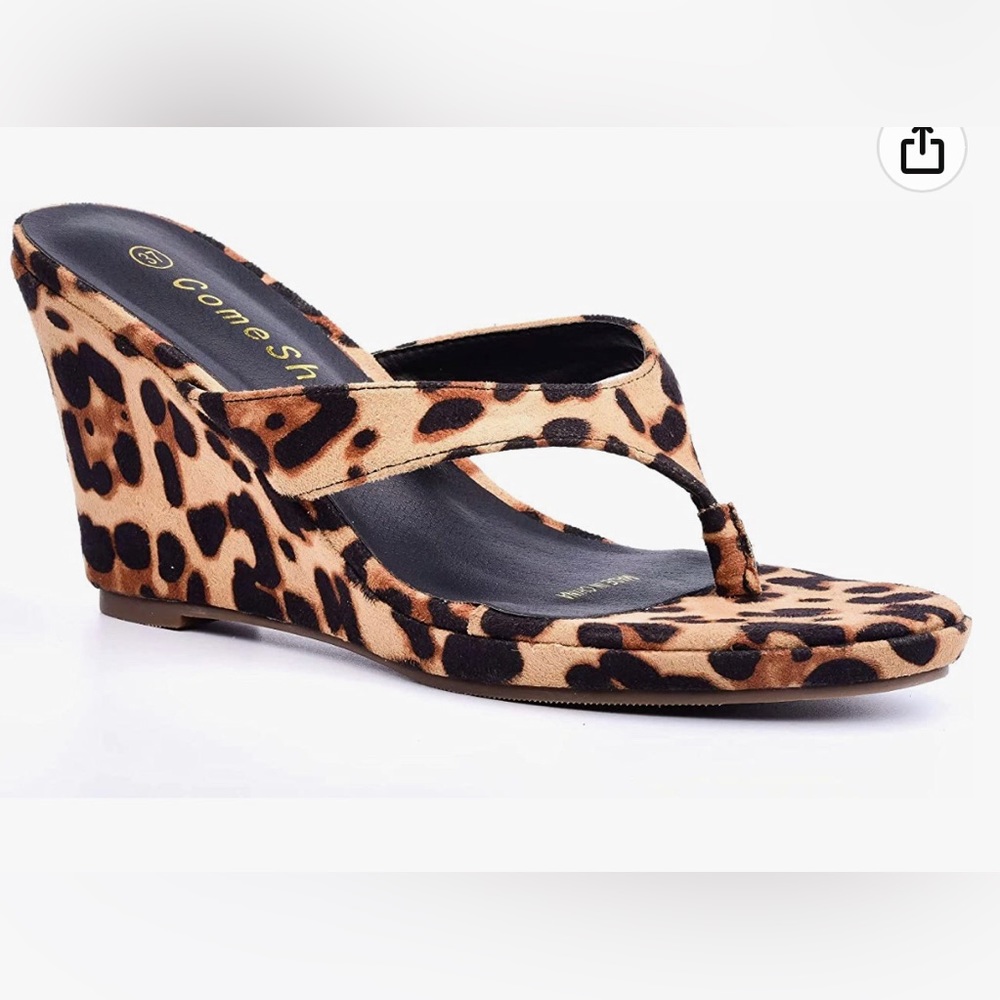 Leopard print suede feel slip on wedge sandals. Women’s size 8 (narrow width)